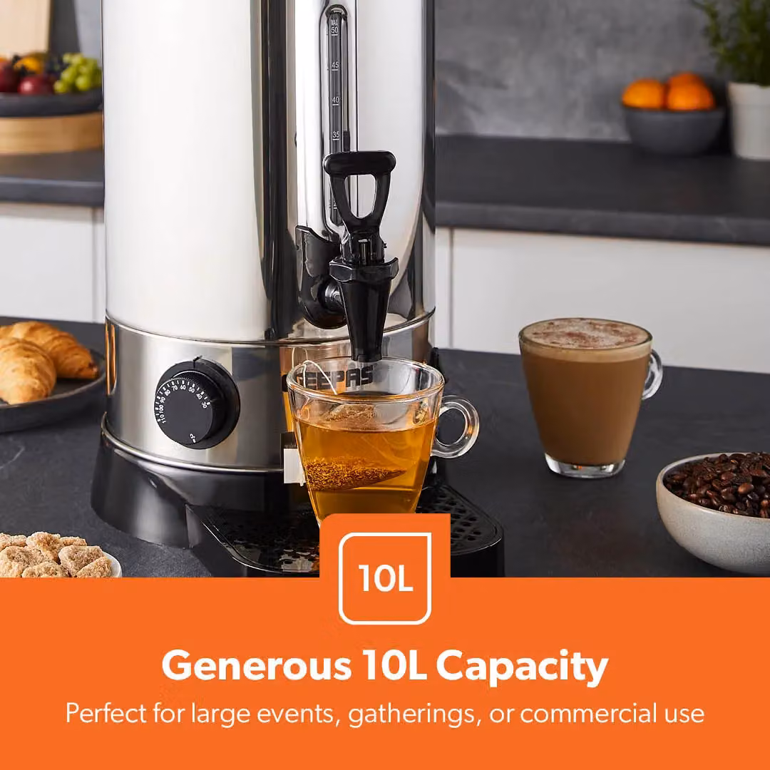 Geepas 10 L Commercial Catering Kitchen Hot Water Boiler Tea Urn, 1650W, Silver – 4
