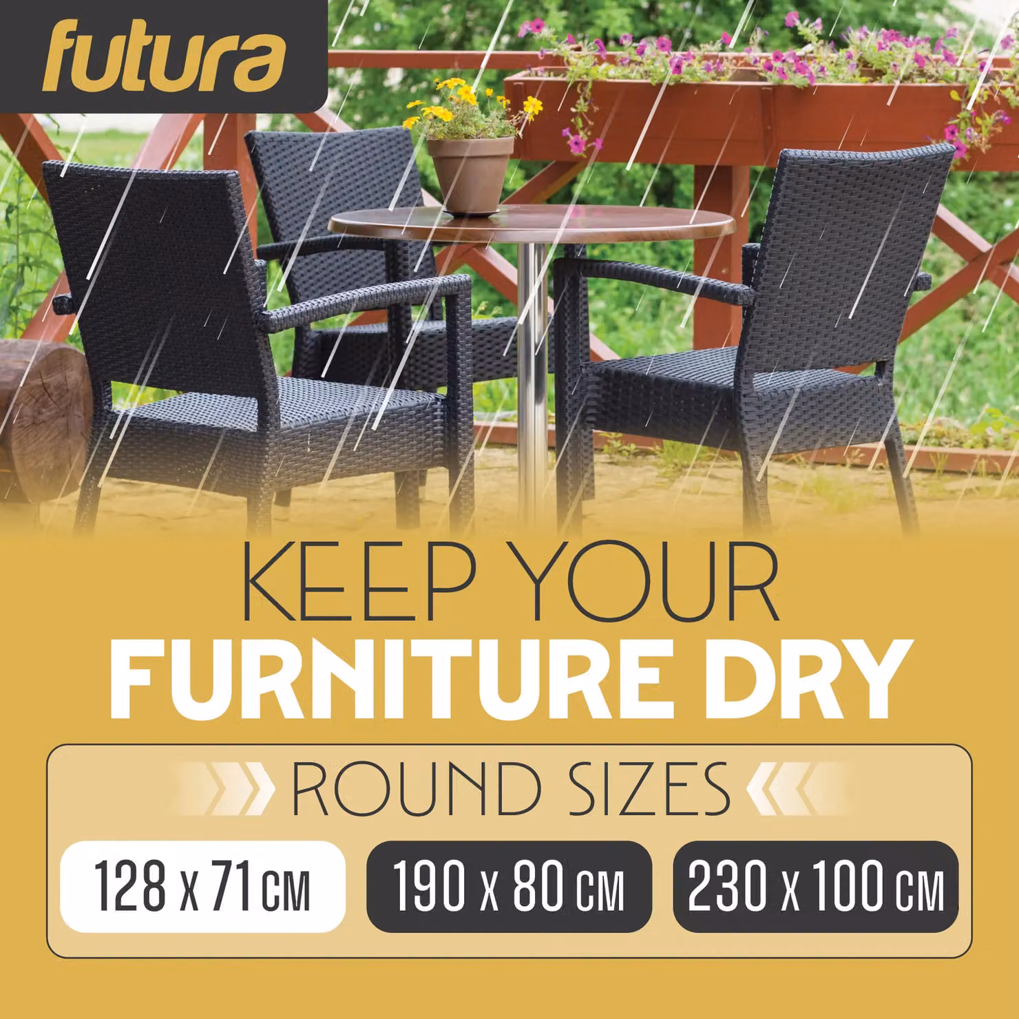 Futura Waterproof Round Garden Furniture Cover in Black, 420D Oxford Fabric, W: 128 cm, H: 71 cm – 8
