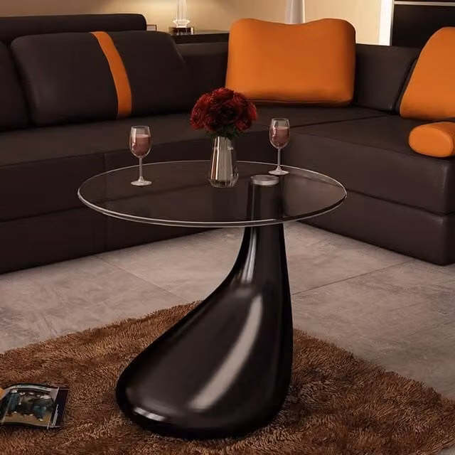 Berkfield Home Round Coffee Table with High Gloss Black Base and Glass Top – 1