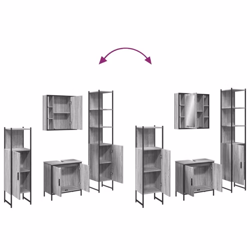 Berkfield Home 4 Piece Grey Bathroom Cabinet Set – 3