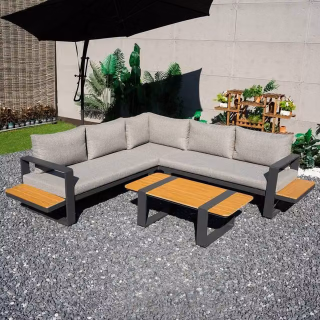 Mimo 4-Piece Modular L-Shape Corner Sofa Set with Outdoor Coffee Table in Grey – 1