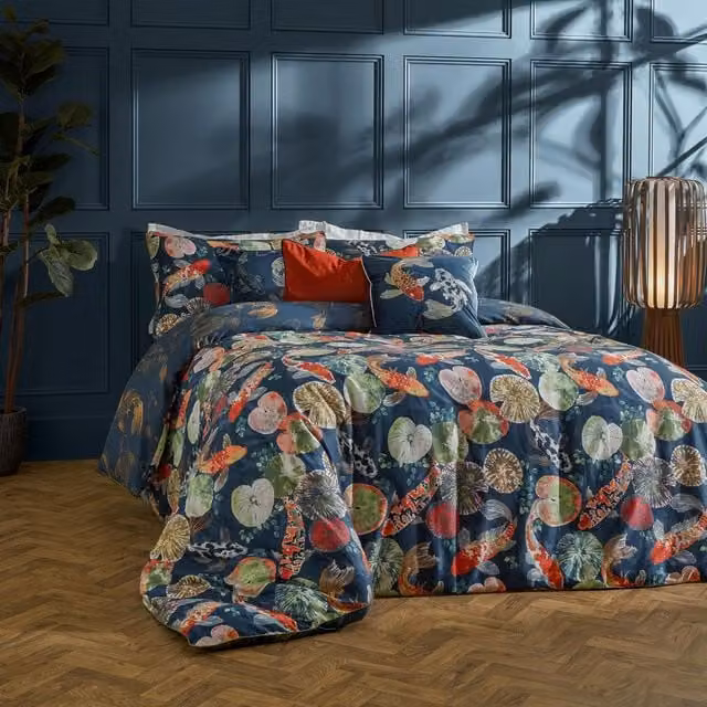 Paoletti Koi Pond Reversible Duvet Cover Set in Blue, 200 x 200 cm