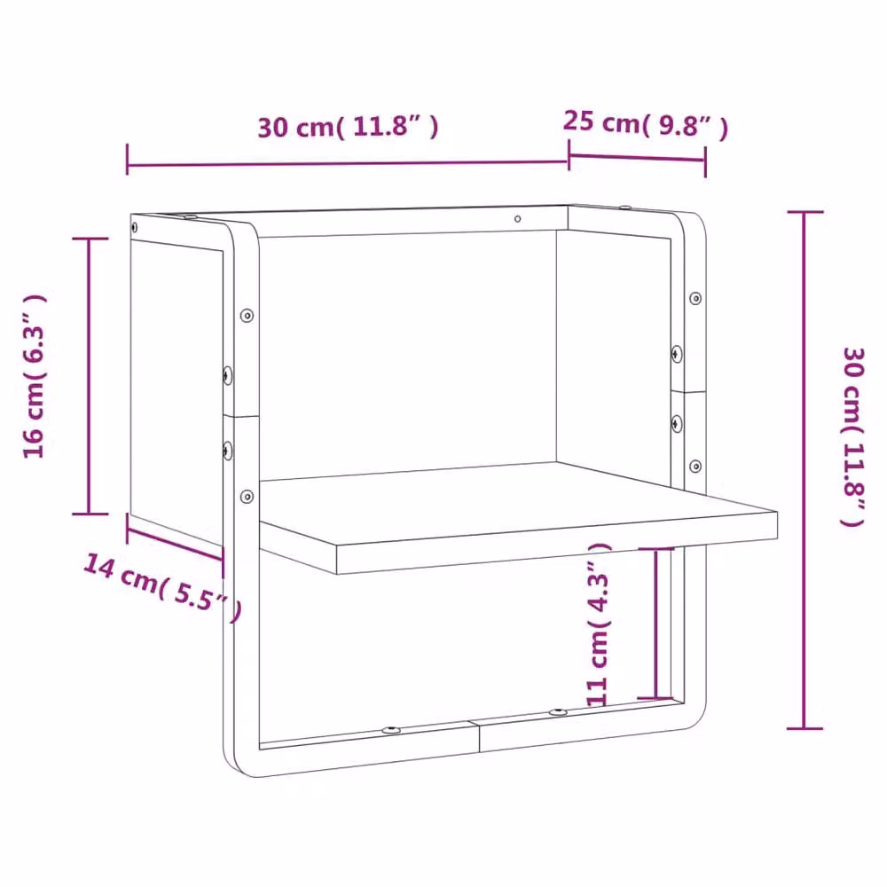 Berkfield Home Wall Shelf with Bar in Smoked Oak Brown, W/D/H: 30 x 25 x 30 cm – 7