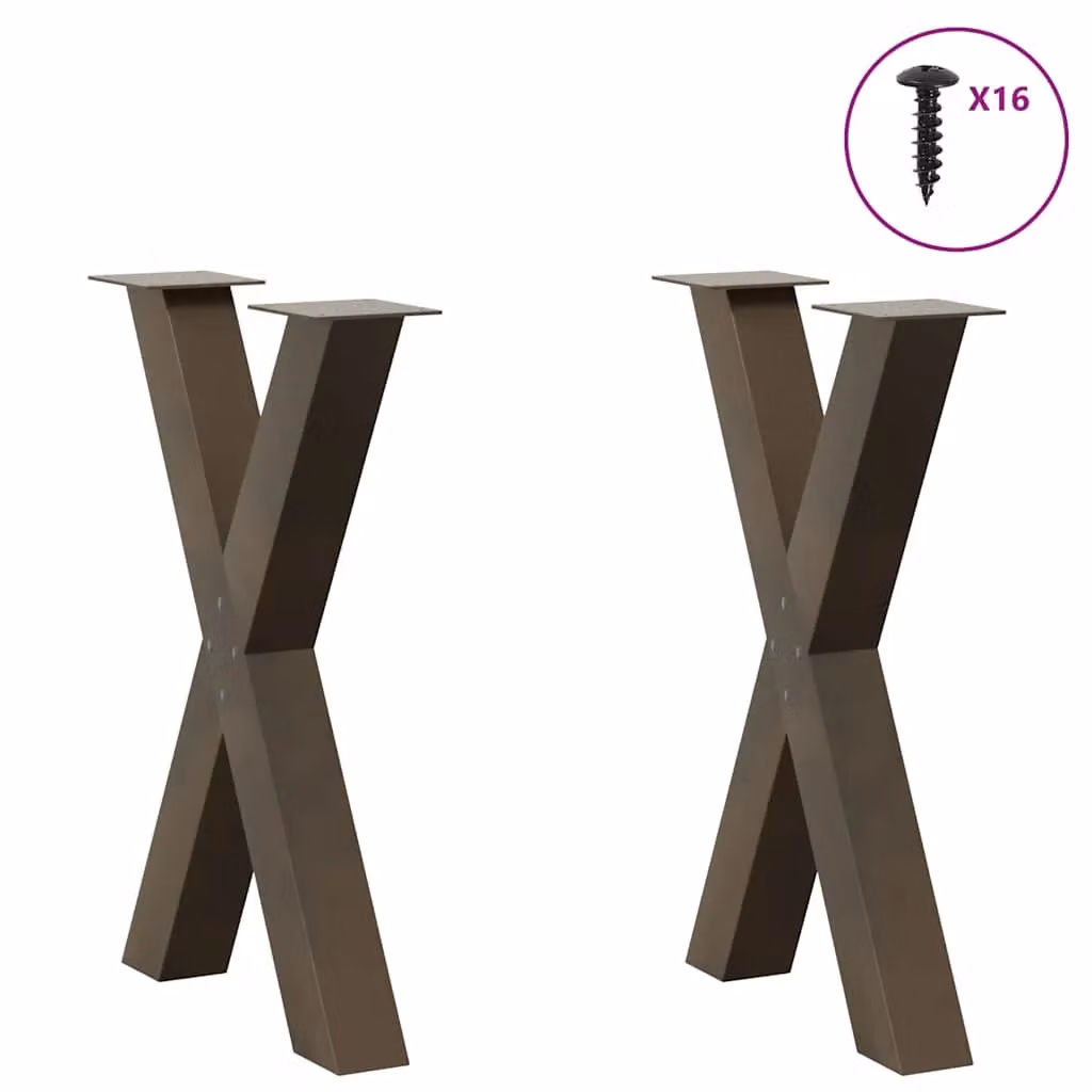 Berkfield Home X-Shaped Dining Table Legs, 2 Piece Set, Brown Matt Steel, W/H: 60 x 73 cm – 2