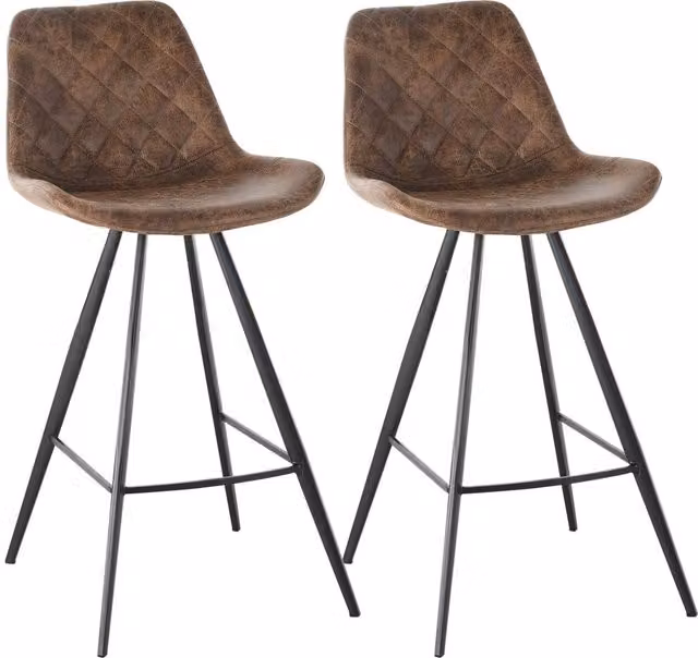 ERGOVEXA Set of 2 Vintage Microfiber Cloth Tub Seat Padded Bar Stools, Brown