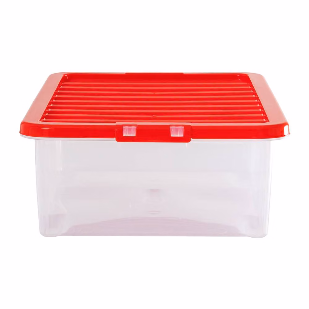 Wham Crystal 32L Stackable Plastic Storage Boxes with Red Lids, Pack of 5, Transparent – 2