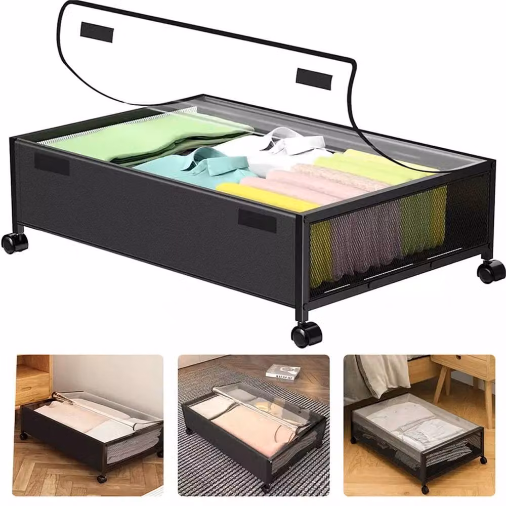 Nordara Set of 2 Large Underbed Storage Boxes with Wheels and Lids in Black – 6