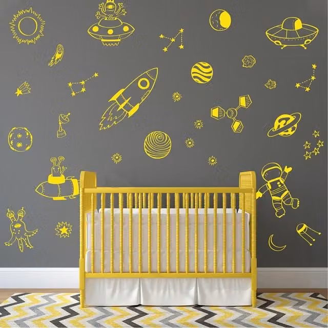 Stickerscape Space Doodles Adhesive Wall Sticker Pack for Children, Yellow