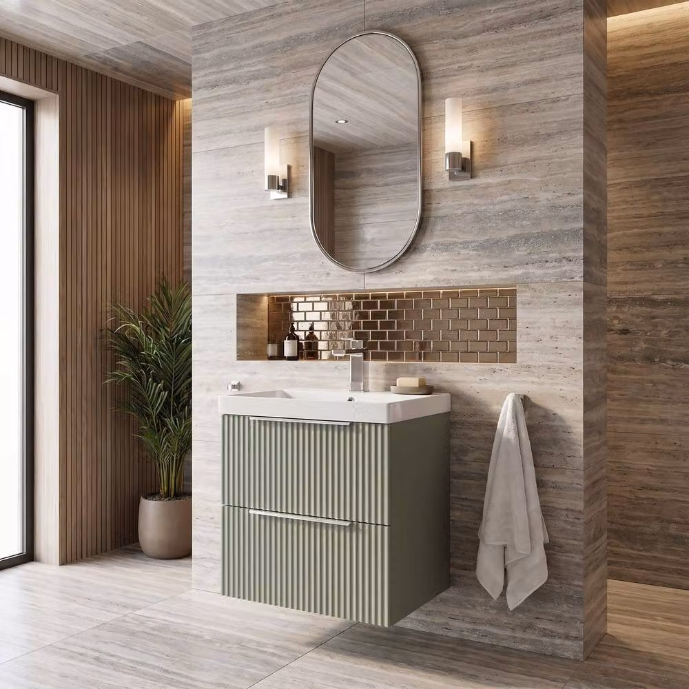Balterley Tixall Fluted 2 Drawer Wall Hung Vanity Basin Unit, Satin Green, Width: 50 cm – 3