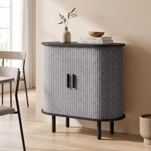 STILVORA Modern Grey Matt Sideboard with Sliding Doors and Storage