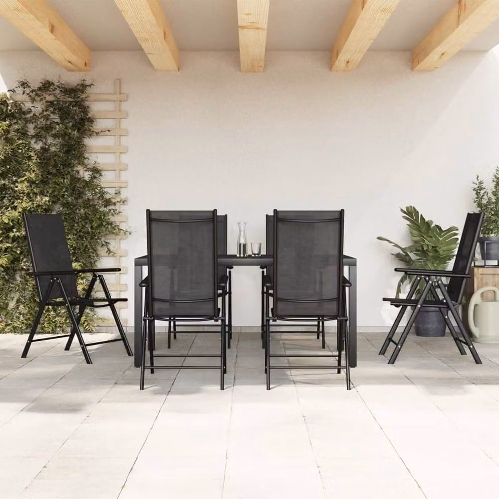Berkfield Home Beautiful 7 Piece Black Aluminium Garden Dining Set – 2