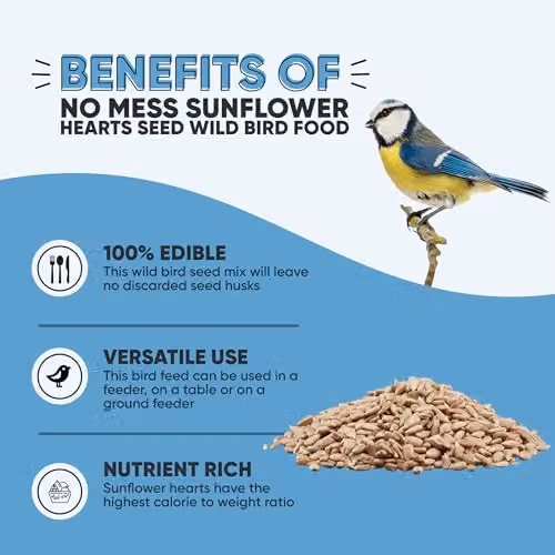 Happy Beaks No Mess Sunflower Hearts Wild Bird Food, High Energy Premium Seed Mix, 28kg – 3
