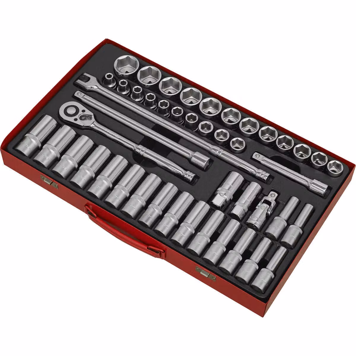 Loops 46 Piece Metric Socket Set with 1/2 Inch Square Drive and 6 Point Socket Ratchet Handle in Silver and Multicolour – 3