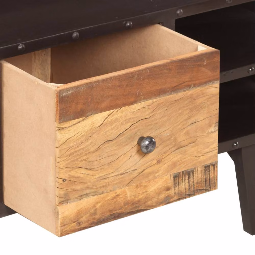Berkfield Home Classic Rectangular Coffee Table in Black and Brown Solid Wood W/D/H: 100 x 50 x 45 cm – 3