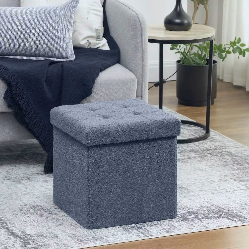 Havendro Sherpa Fleece Storage Ottoman in Blue, W/D/H: 38 x 38 x 38 cm – 3