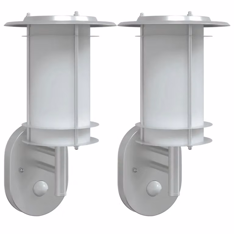 Berkfield Home Set of 2 Silver Stainless Steel Outdoor Wall Lights with Motion Sensor