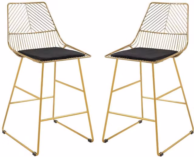 ERGOVEXA Set of 2 Gold Velvet Counter Height Bar Stools with Metal Frame – 1