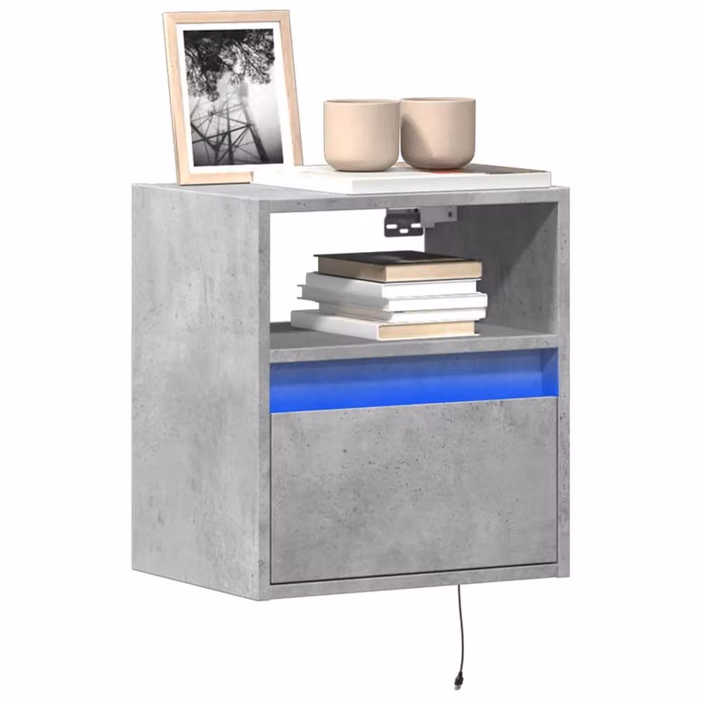 Berkfield Home Set of 2 Modern TV Wall Cabinets with LED Lights in Concrete Grey, W/D/H: 41 x 31 x 45 cm – 2