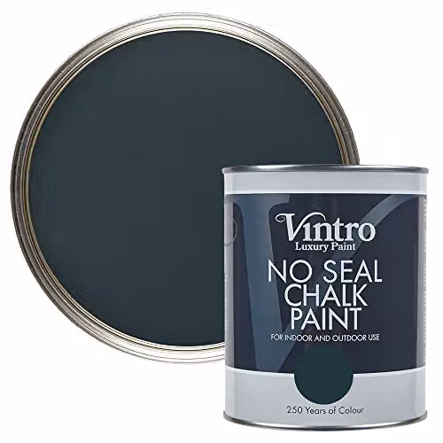 Vintro Lowry Grey No Seal Chalk Paint, Matt Water Based Interior and Exterior Paint for Wood and Metal, 1 Litre