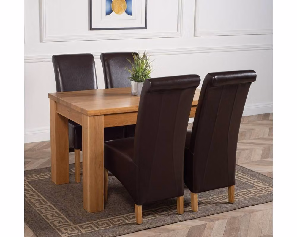 Thats Furniture Dakota Oak Dining Table and 4 Montana Brown Leather Chairs Set, W/D/H: 127 x 82 x 77 cm – 4