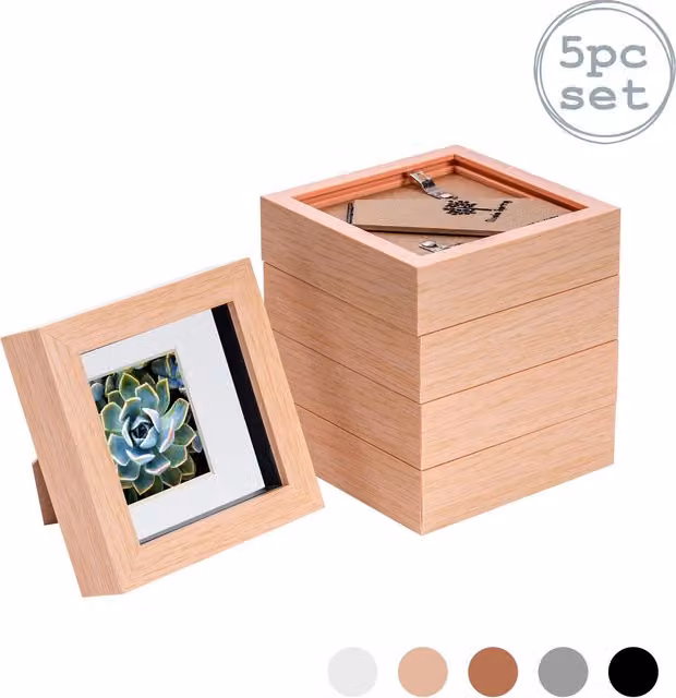 Nicola Spring Pack of 5 Square 3D Box Photo Frames in Beige, Brown and White, W/D/H: 10 x 10 x 10 cm
