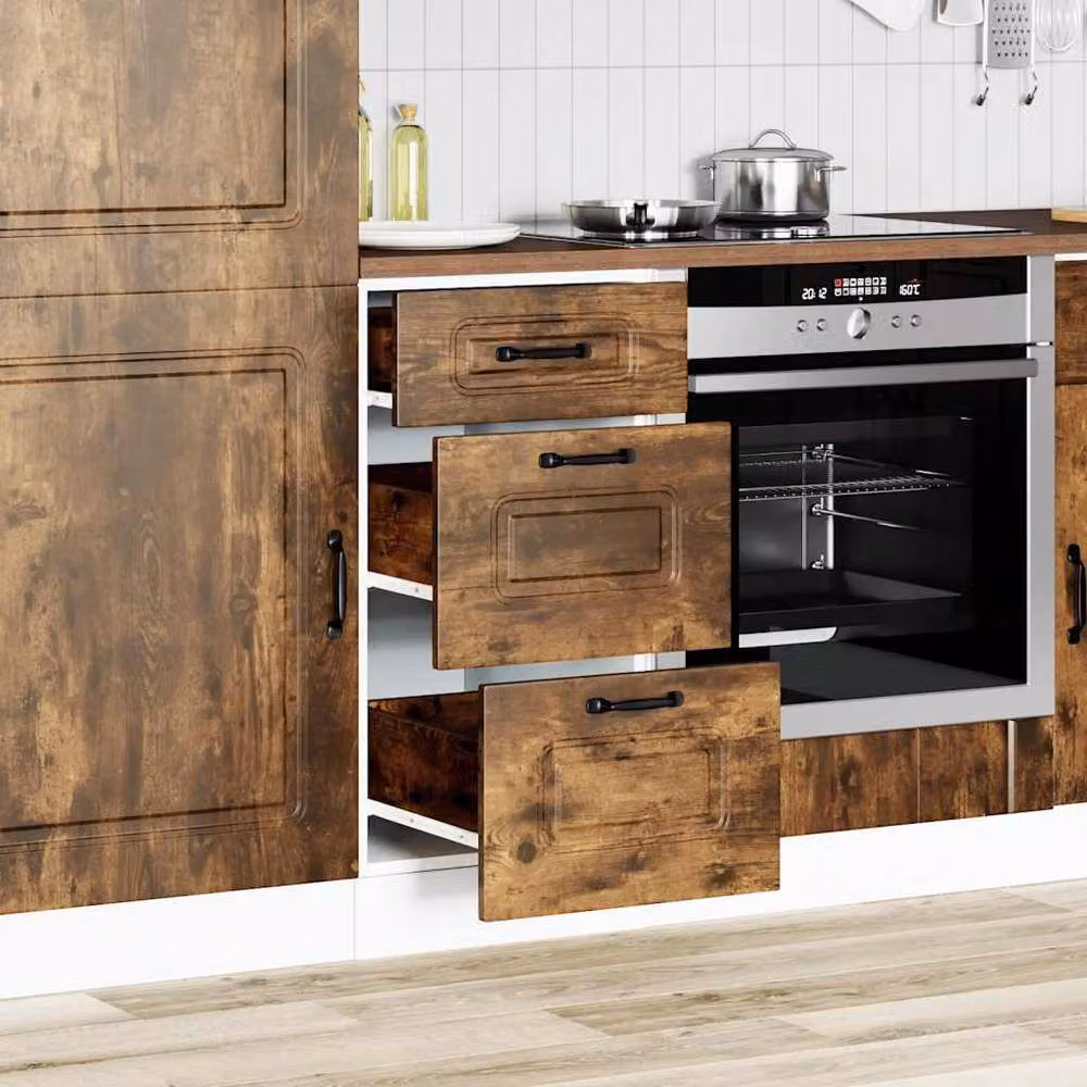 Berkfield Home Kalmar Kitchen Base Cabinet in Smoked Oak Engineered Wood – 2