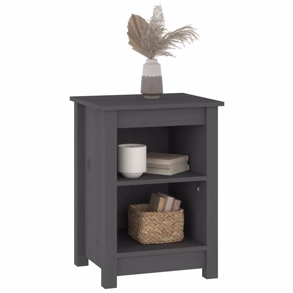 Berkfield Home Set of 2 Grey Solid Wood Pine Bedside Cabinets, W/D/H: 40 x 35 x 55 cm – 4