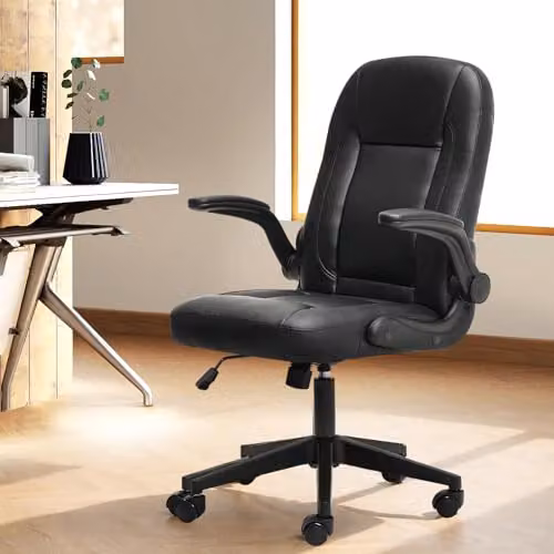 Levede Ergonomic Executive Office Chair in Black with Synthetic Leather and Flip-Up Armrests – 2