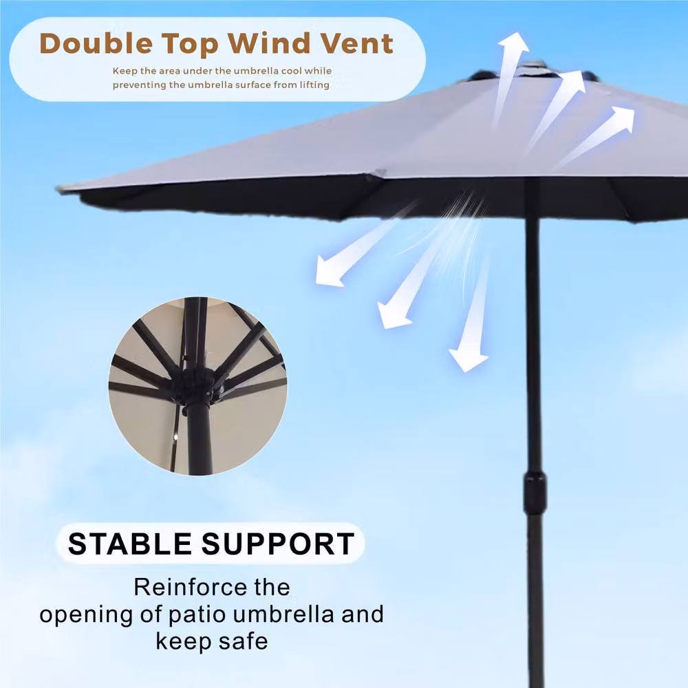 MIMO Garden Classic Parasol Sun Umbrella with Hand Crank in Grey, H 250 cm x W 294 cm – 3