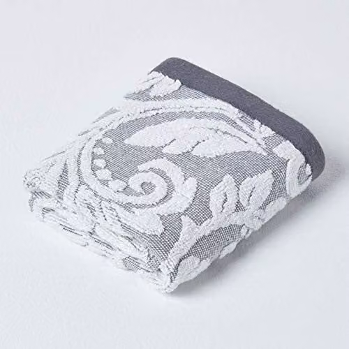 Homescapes Silver Grey Damask Patterned Guest Towel, 100% Turkish Cotton, 600GSM