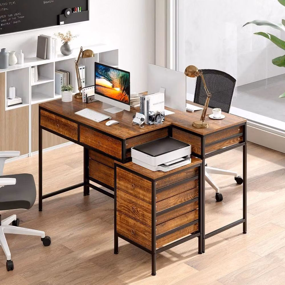 KORVIXA Industrial Writing Desk in Brown and Black, W/D/H: 100 x 100 x 82 cm – 4