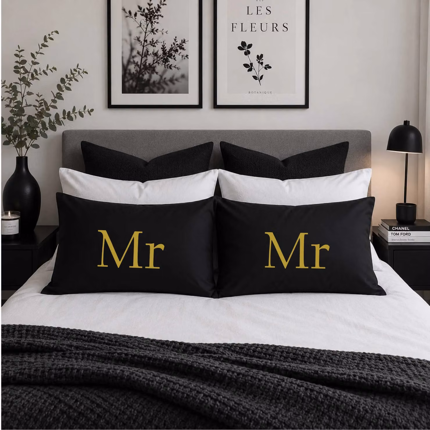 60 Second Makeover Mr & Mr Cotton Pillowcases in Black and Gold – 2