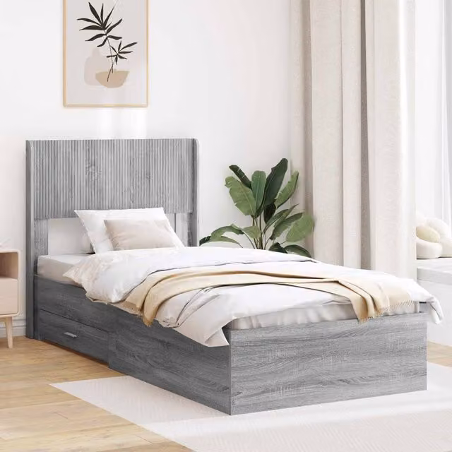 Berkfield Home Modern Bed Frame with Headboard and Side Compartment Storage, Grey Sonoma, W: 75 cm x L: 190 cm