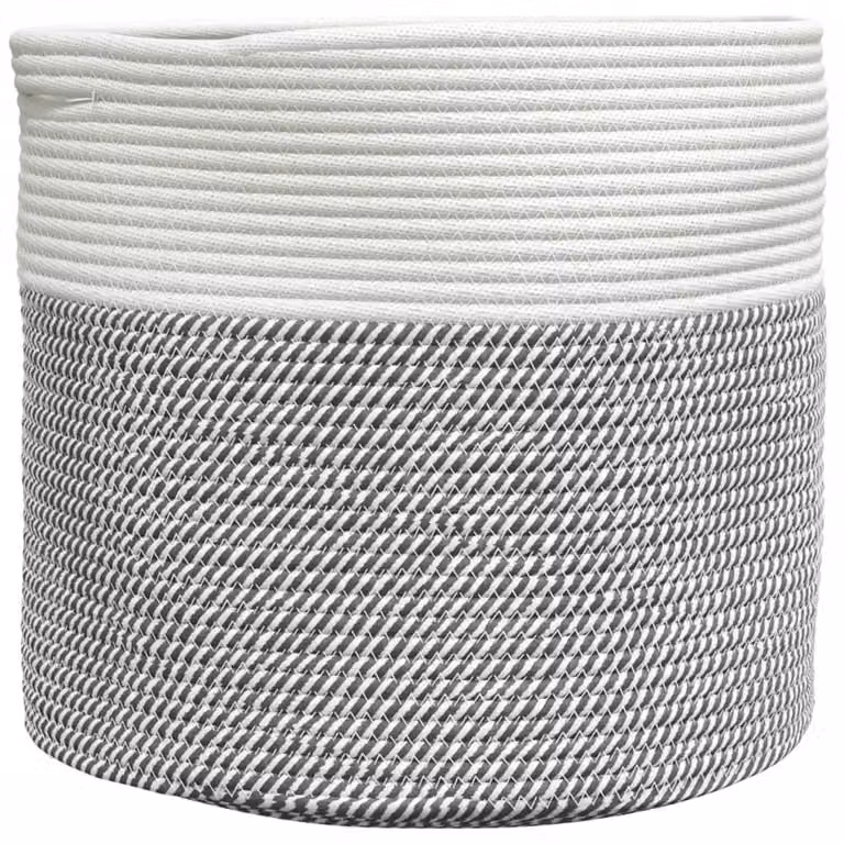 Berkfield Cotton Storage Basket in Grey and White, W: 40 cm, D: 35 cm, H: 35 cm