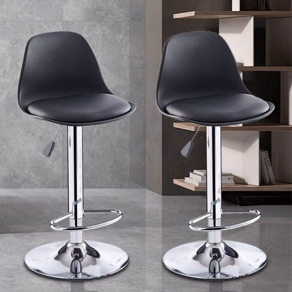 NESTLUNE Set of 2 Black Synthetic Leather Swivel Bar Stools with Metal Legs – 4