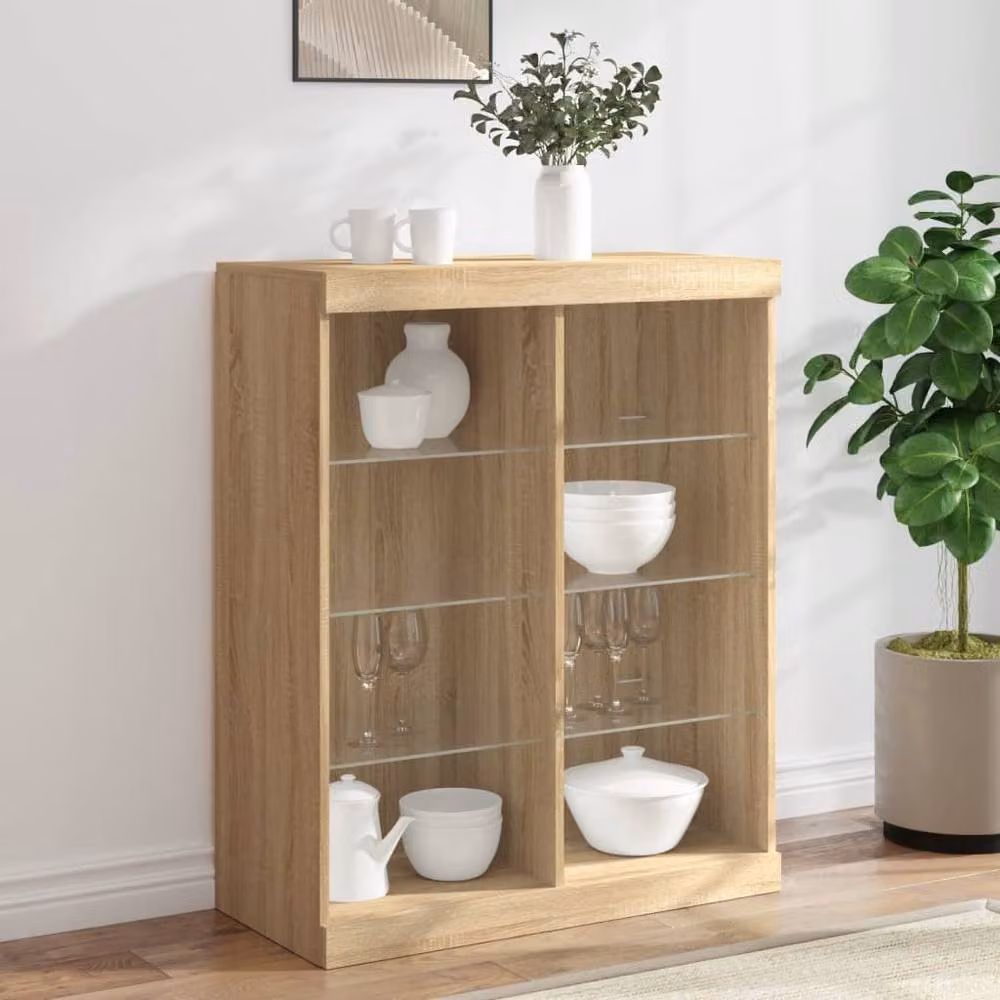 Berkfield Home Modern Sideboard with Integrated LED Lights in Sonoma Oak Brown, W/D/H: 81 x 37 x 100 cm – 2
