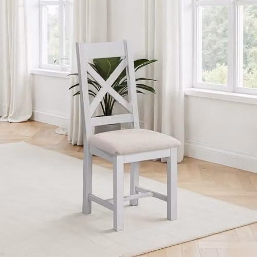 Seconique Windsor Cross Back Dining Chairs, Pair of 2, Pebble Grey and Oat Fabric