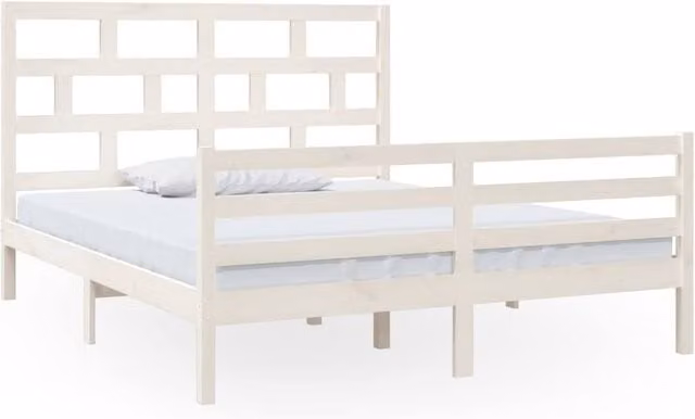 Berkfield Home White Solid Wood Pine Bed Frame W/D/H: 160 x 200 cm