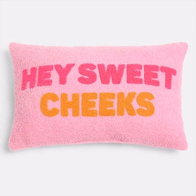 PAWNORA Hey Sweet Cheeks Pink Boucle Rectangular Scatter Cushion and Back Support Pillow
