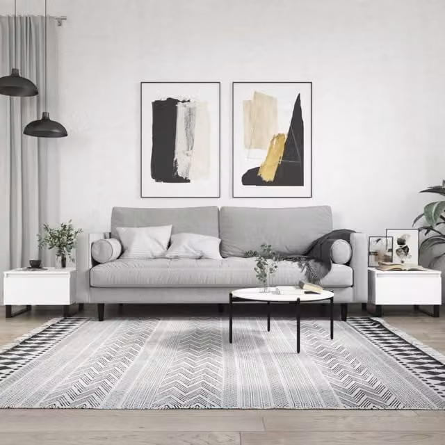 Berkfield Home Set of 2 Modern White Nested Coffee Tables, W/D/H: 50 x 46 x 35 cm – 1