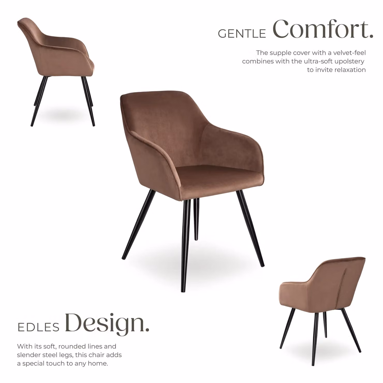 tectake Marilyn Set of 8 Velvet Dining Chairs in Brown and Black – 3