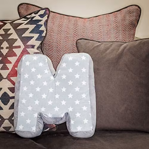 Replicushion Alphabet Letter Cushion M in Grey and White with Stars – 3