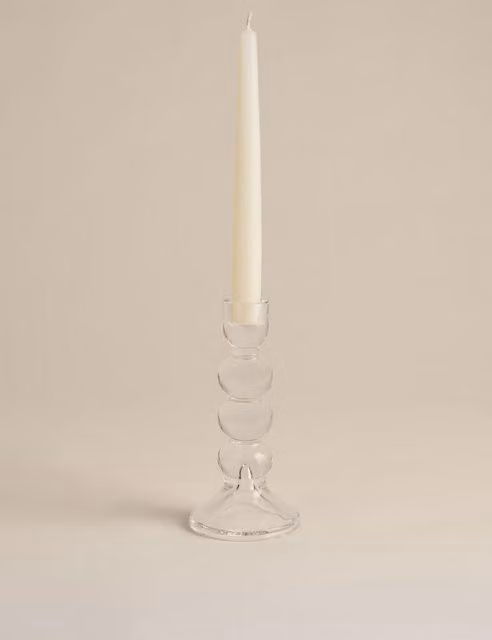 M&S Tall Glass Bobble Dinner Candle Holder, Clear