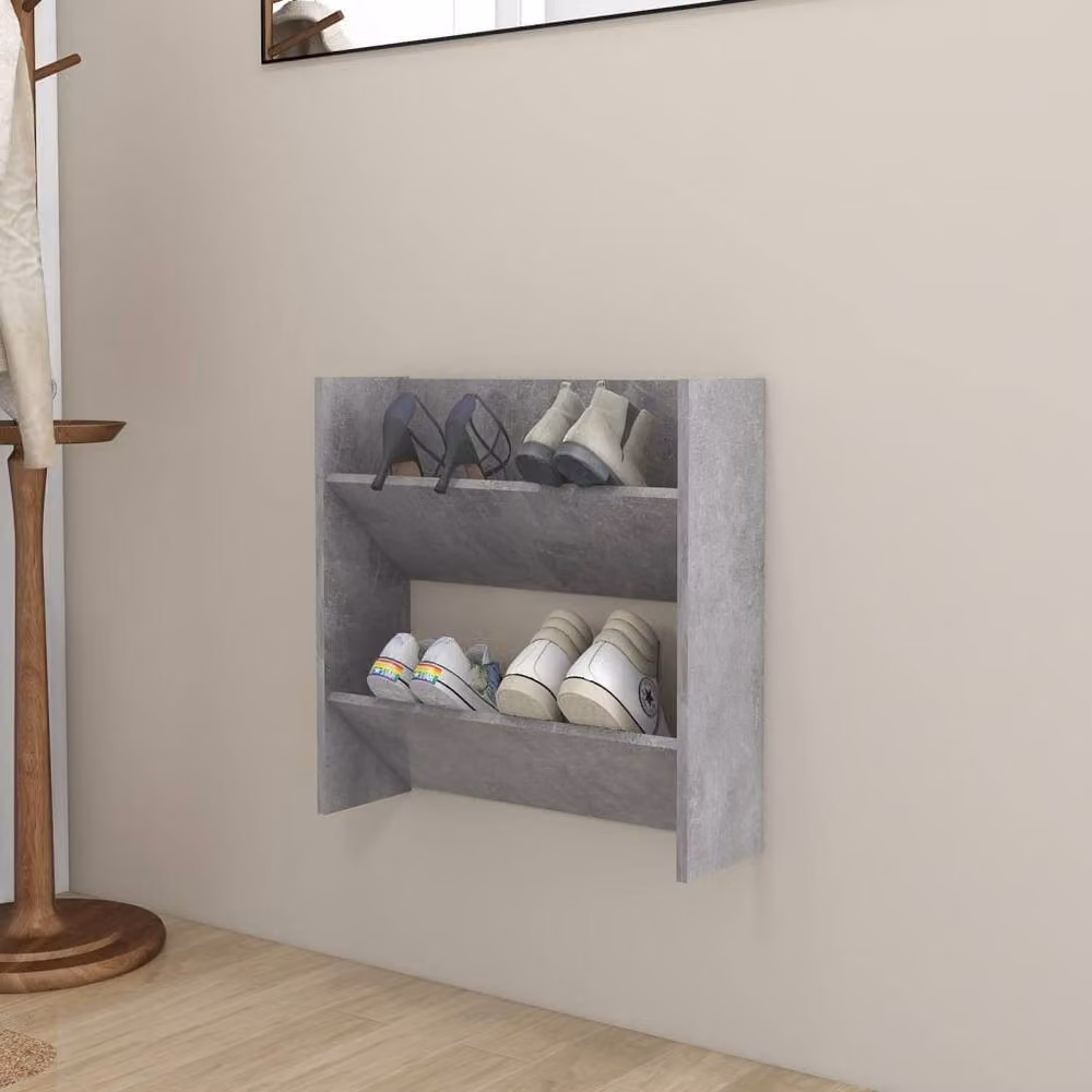 Berkfield Home Wall Mounted Shoe Cabinet in Concrete Grey, W: 60 cm, D: 18 cm, H: 60 cm – 2