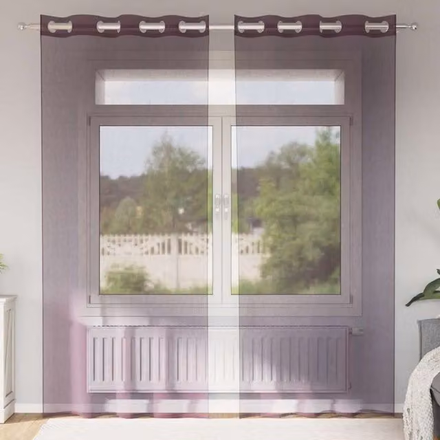 Berkfield Home Purple Transparent Voile Fabric Panel Curtains with Eyelets, 2 Pack, W: 140 cm, H: 225 cm – 1