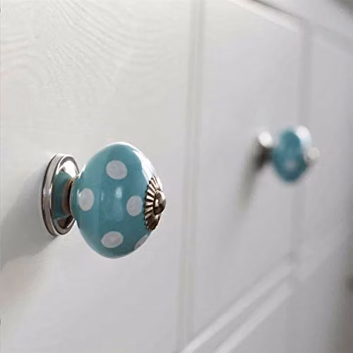 Nicola Spring Polished Ceramic Cabinet Knob in Turquoise and White – 3