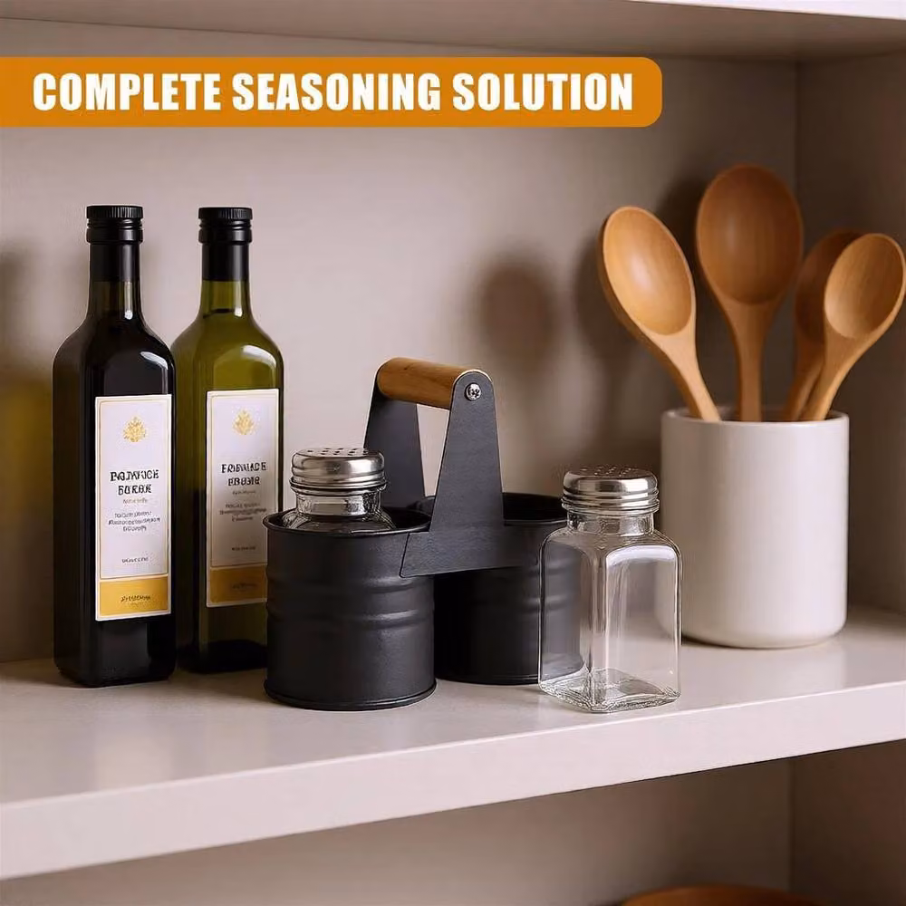 SPETLEK Grey Glass and Stainless Steel Salt and Pepper Shaker Set – 4