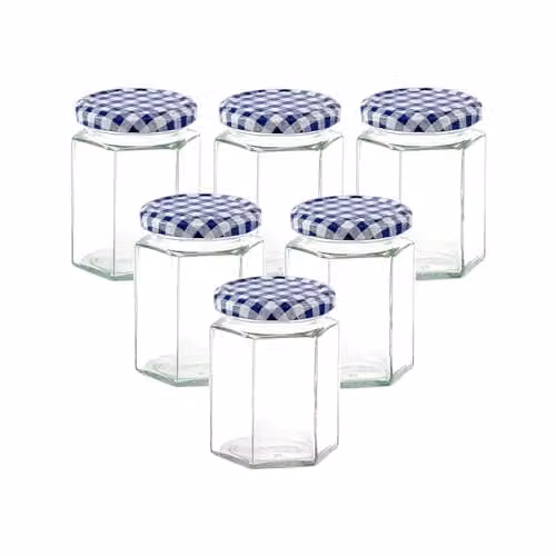Simpa 6 Pack Glass Jam and Preserve Jars with Blue Screw Top Lids, 280ml each