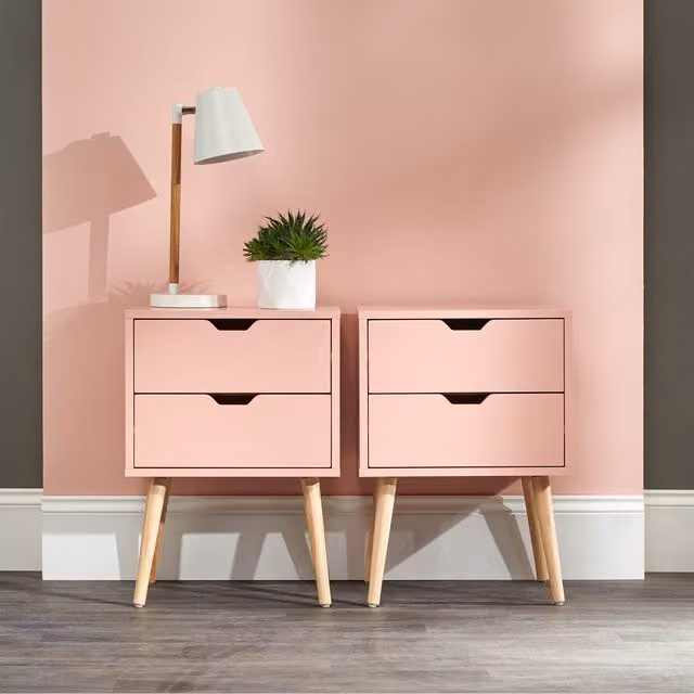 GFW Nyborg 2 Drawer Bedside Table in Coral Pink