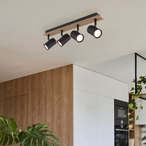 Netlighting Globo Lighting Modern Ceiling Spotlight Bar in Black and Wood with 4x GU10 Sockets, W/D/H: 50 x 6 x 15.1 cm – 2